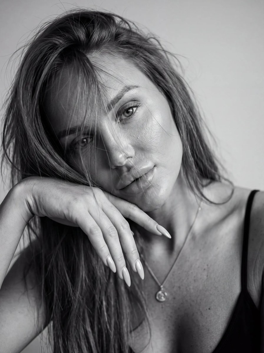 Black-and-White Beauty Portrait of a Young Woman