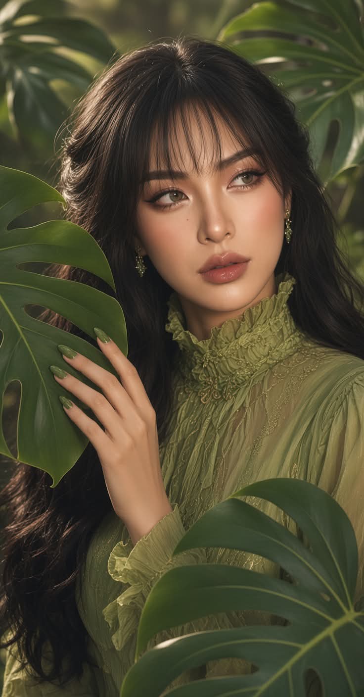 Moss-Green Editorial Portrait Among Tropical Leaves output 2