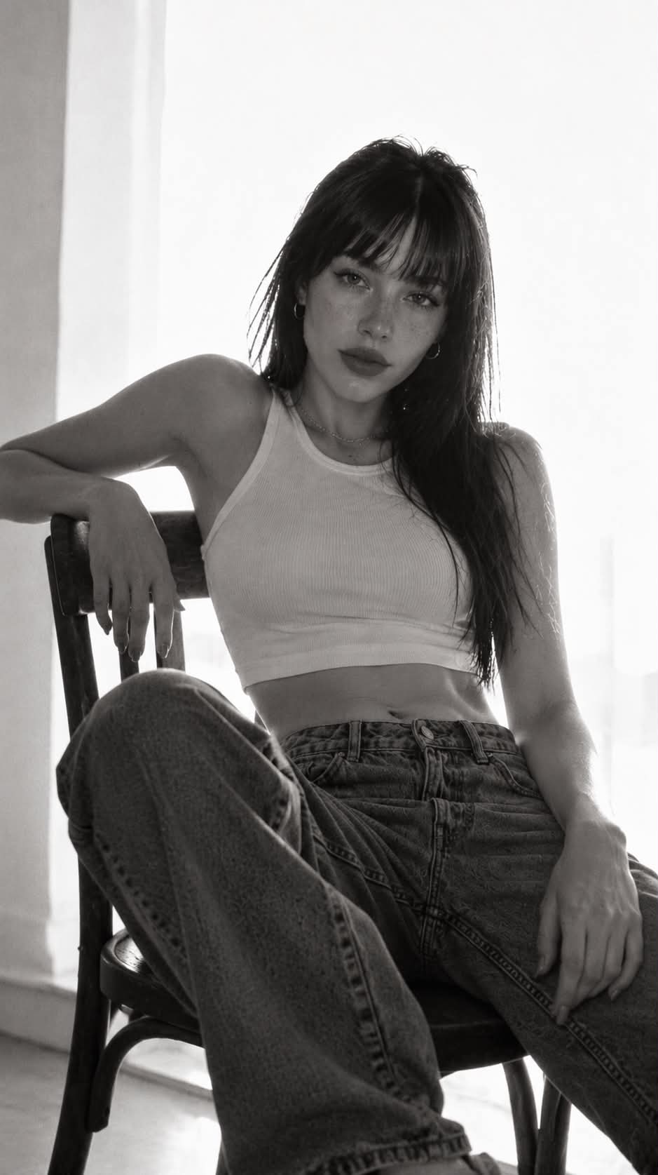 Black-and-White Fashion Portrait on a Vintage Chair output 2
