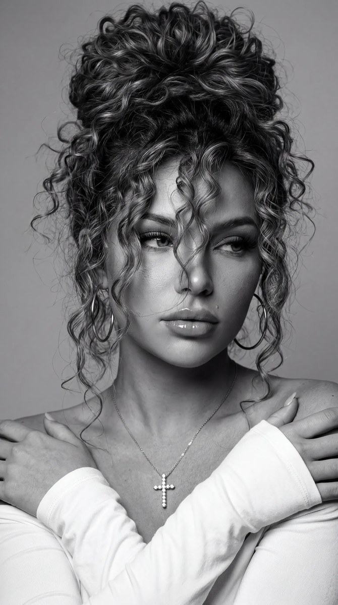 Black-and-White Close-Up Fashion Portrait output 1