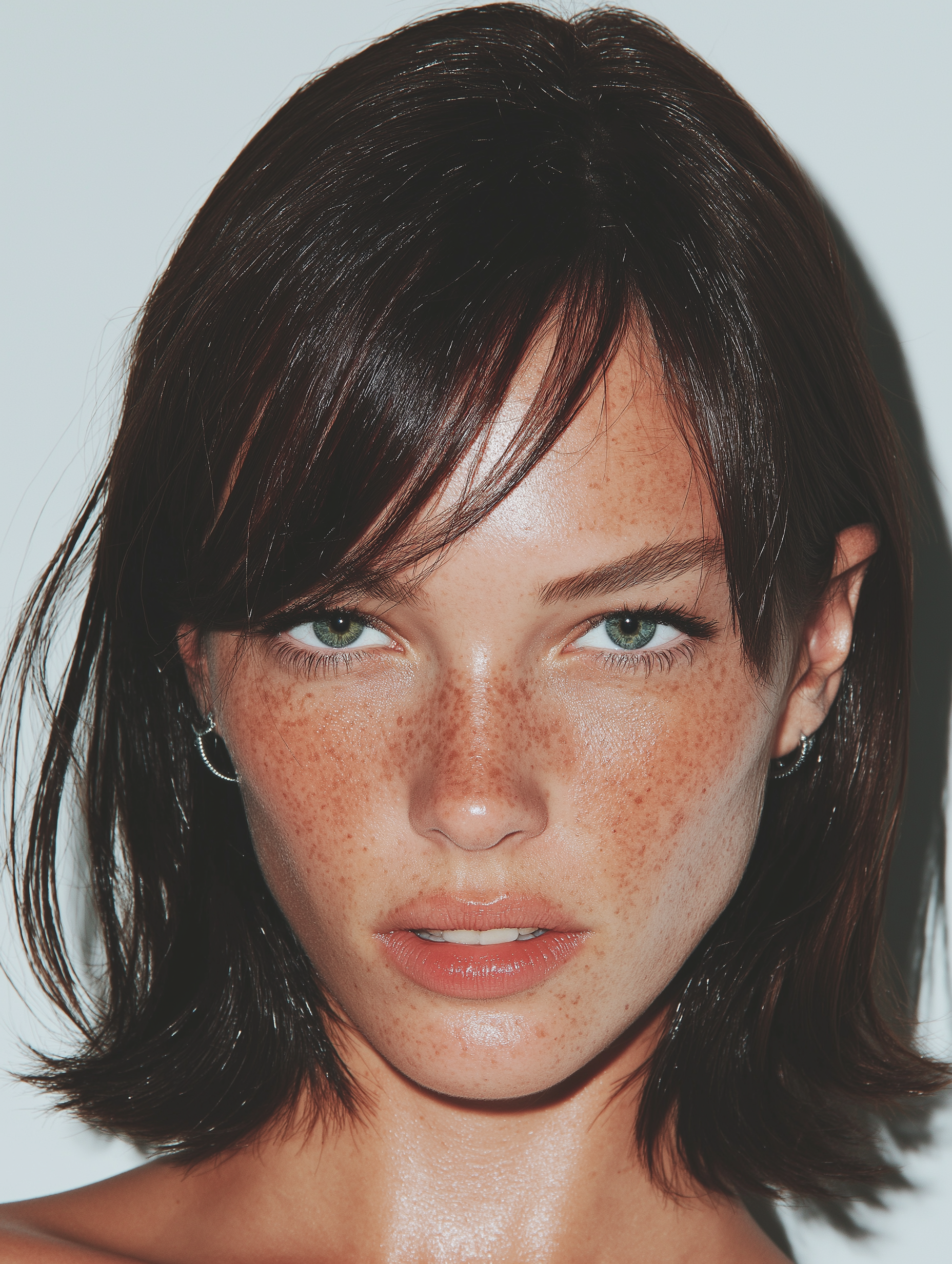 Ultra-Realistic Editorial Skincare Portrait of a Brunette Woman
