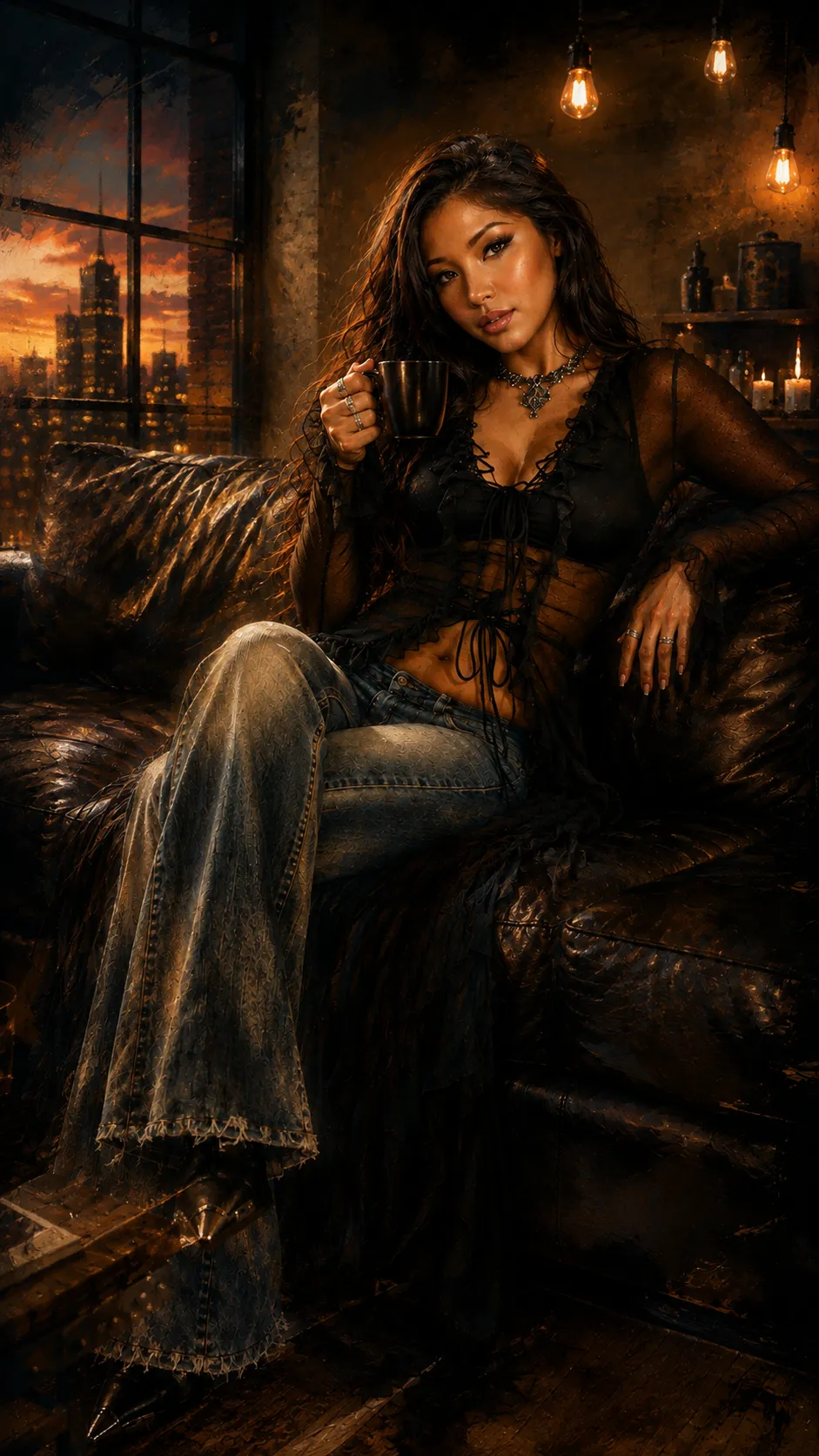 Gothic Loft Portrait in Cinematic Oil-Painting Style