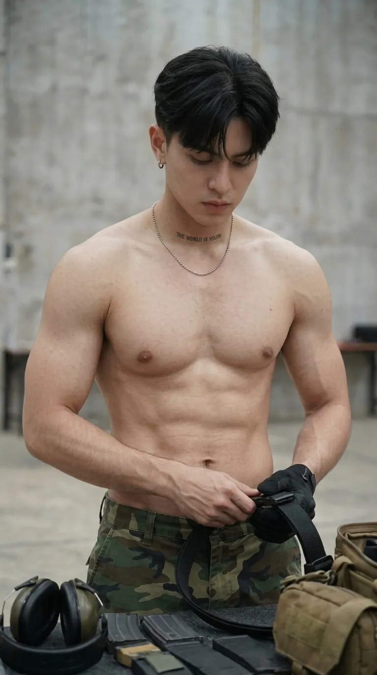 Photorealistic Muscular Man in a Military Interior output 2