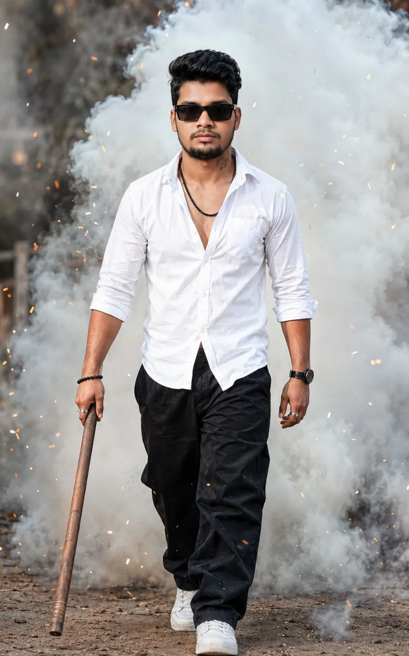 Young Man Walking Through Smoke — Cinematic DSLR Portrait