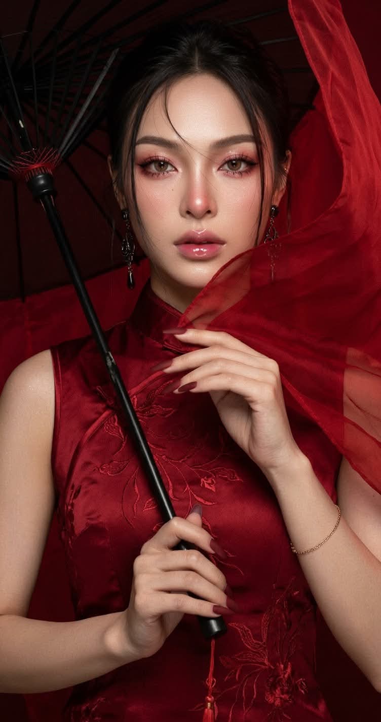 Dramatic Red Cheongsam Portrait output 4