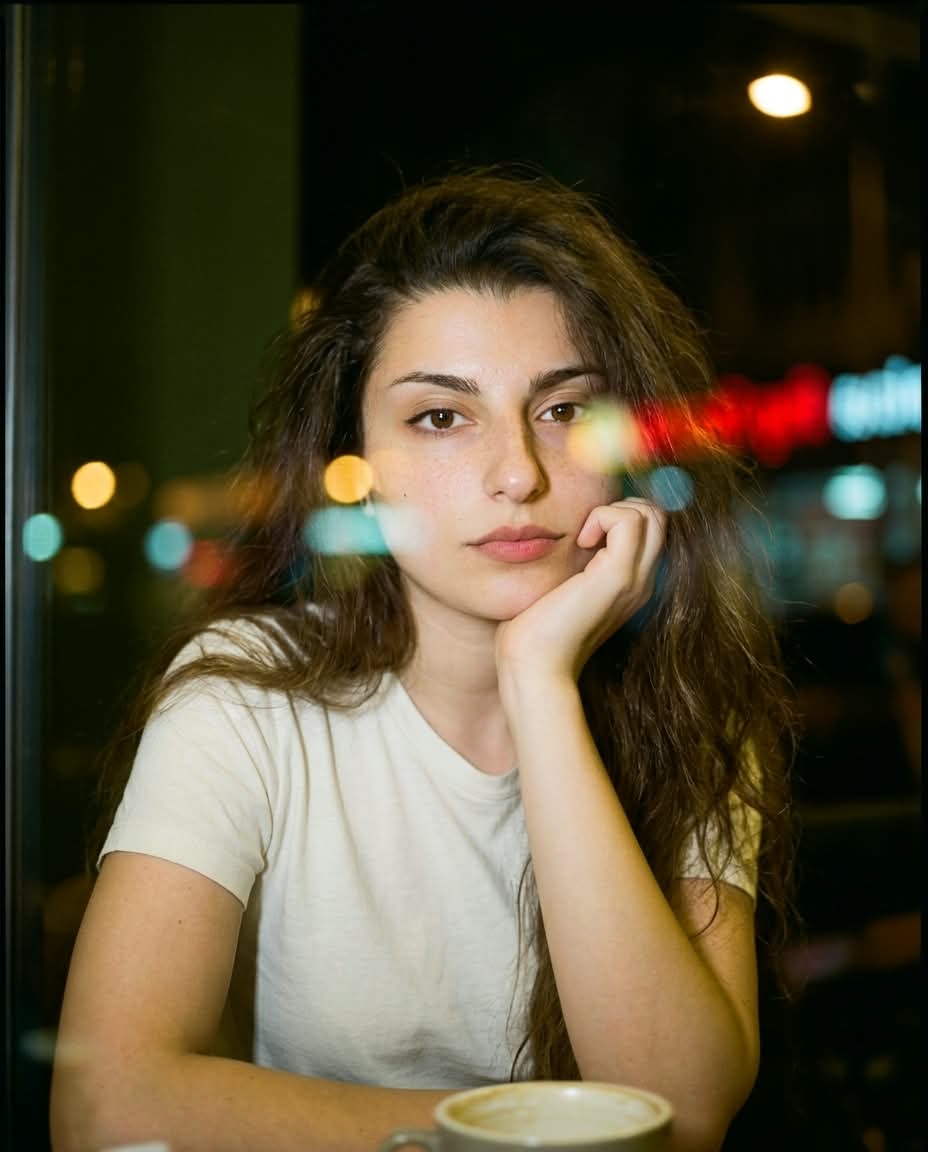 Late-Night Café Window Portrait