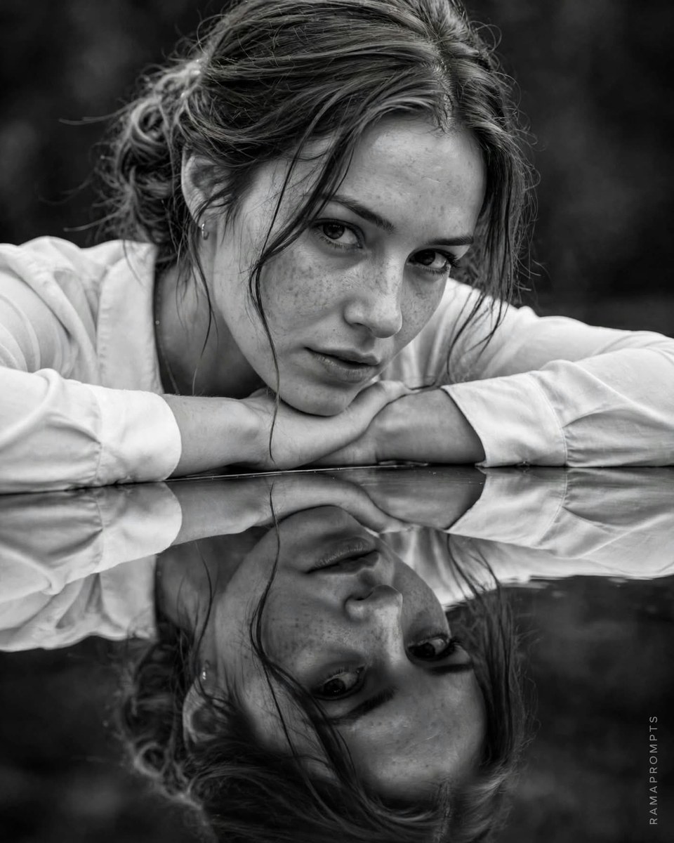 Cinematic Black-and-White Portrait with Reflection output 1