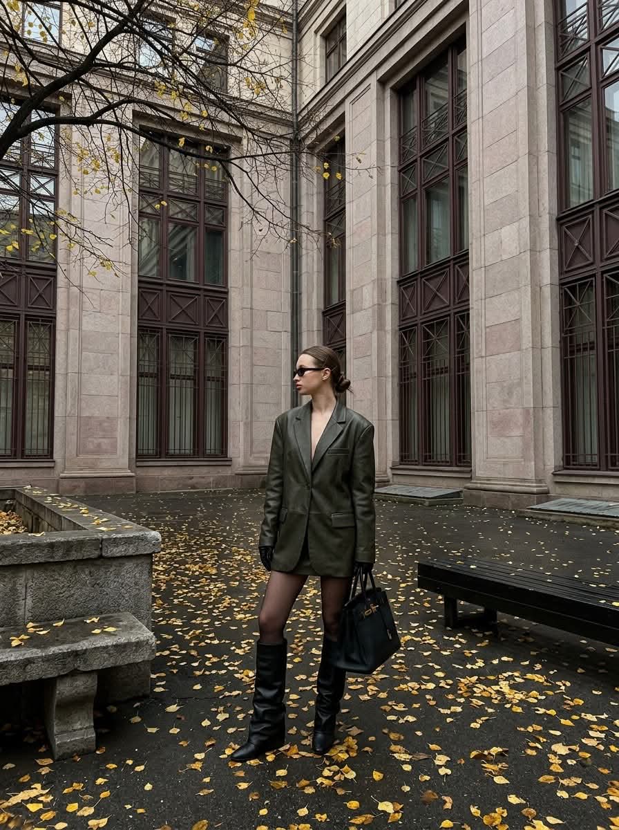 Late-Autumn Courtyard Fashion Photograph