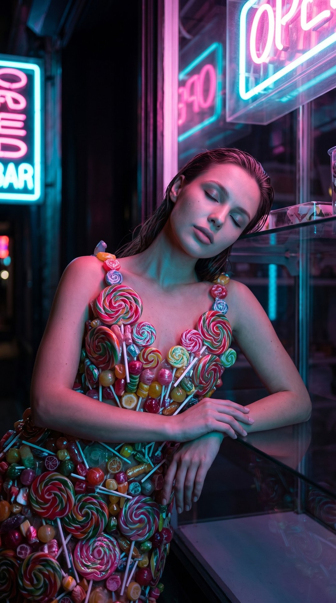 Neon Candy-Shop Night Portrait