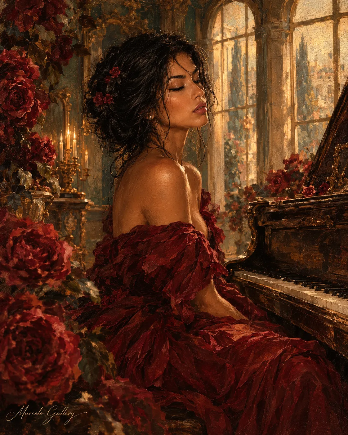 Dreamy Baroque Piano Portrait output 1