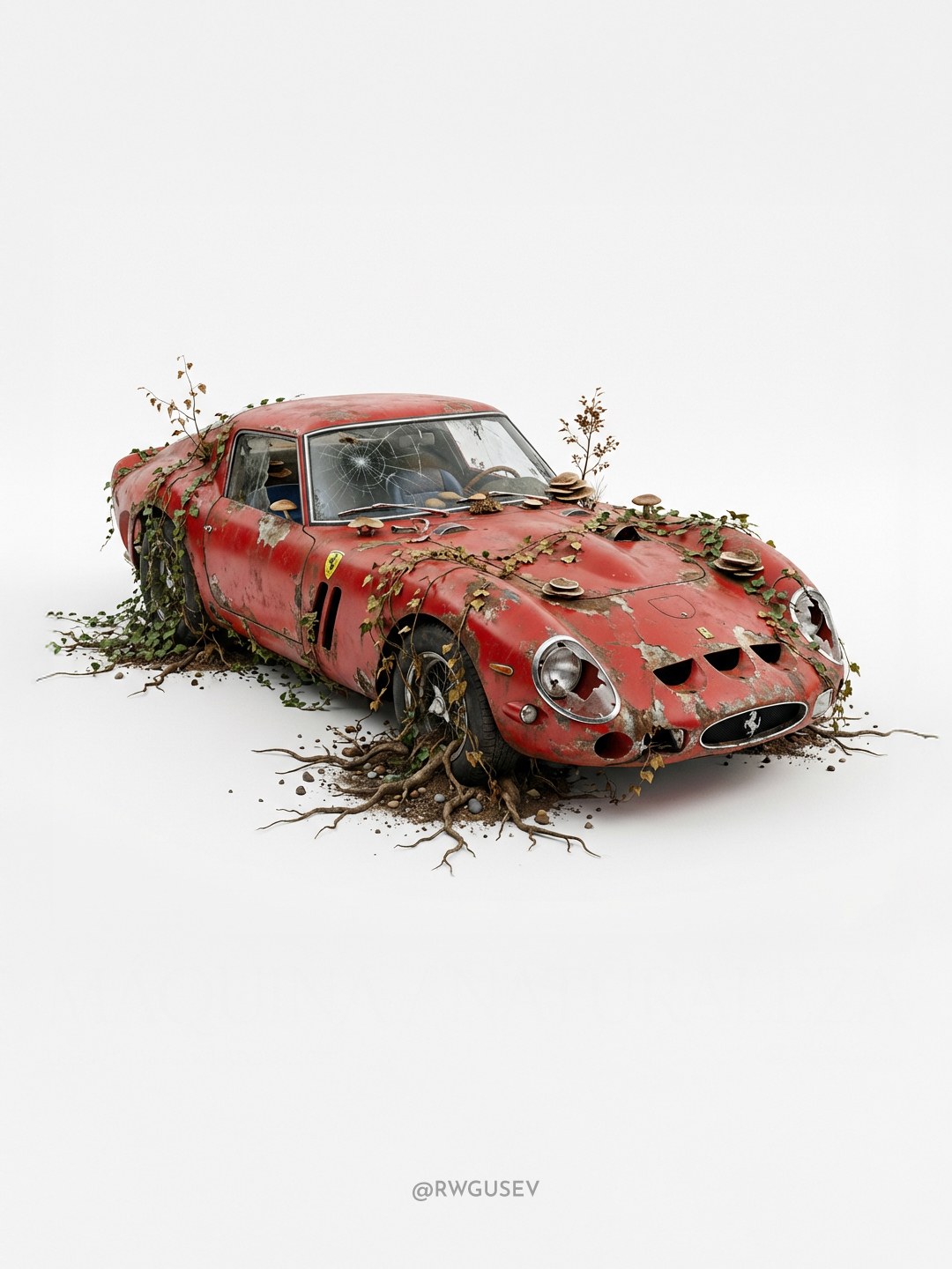 Nature Reclaims a Weathered Car — Hyperrealistic Poster output 2