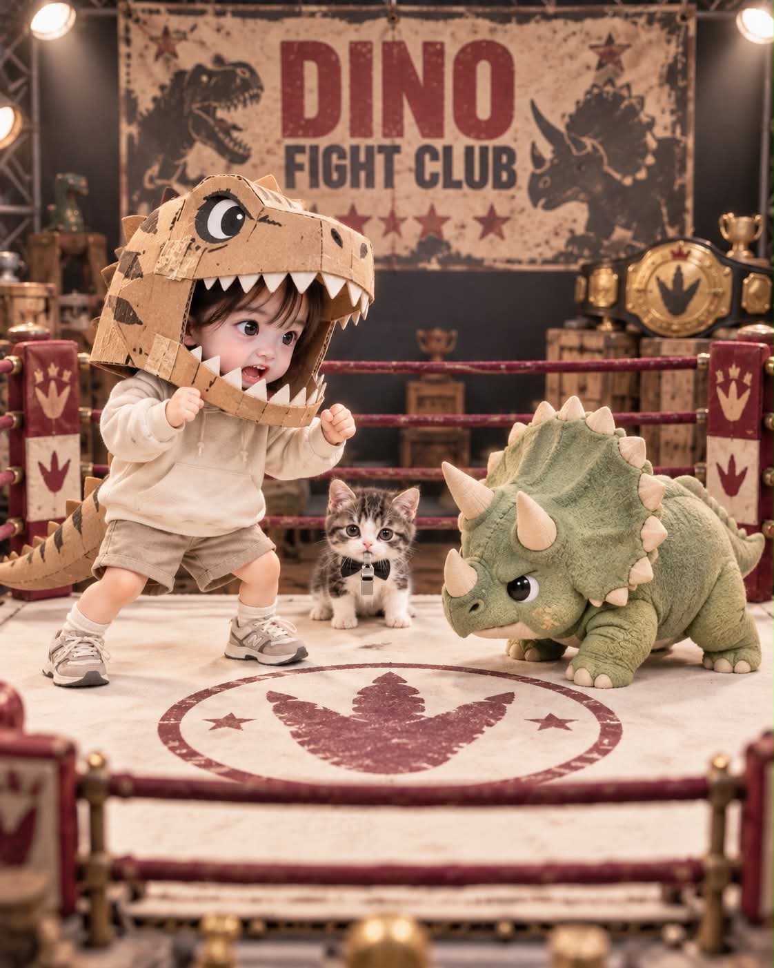 Miniature Dino Fight Club Doll Scene