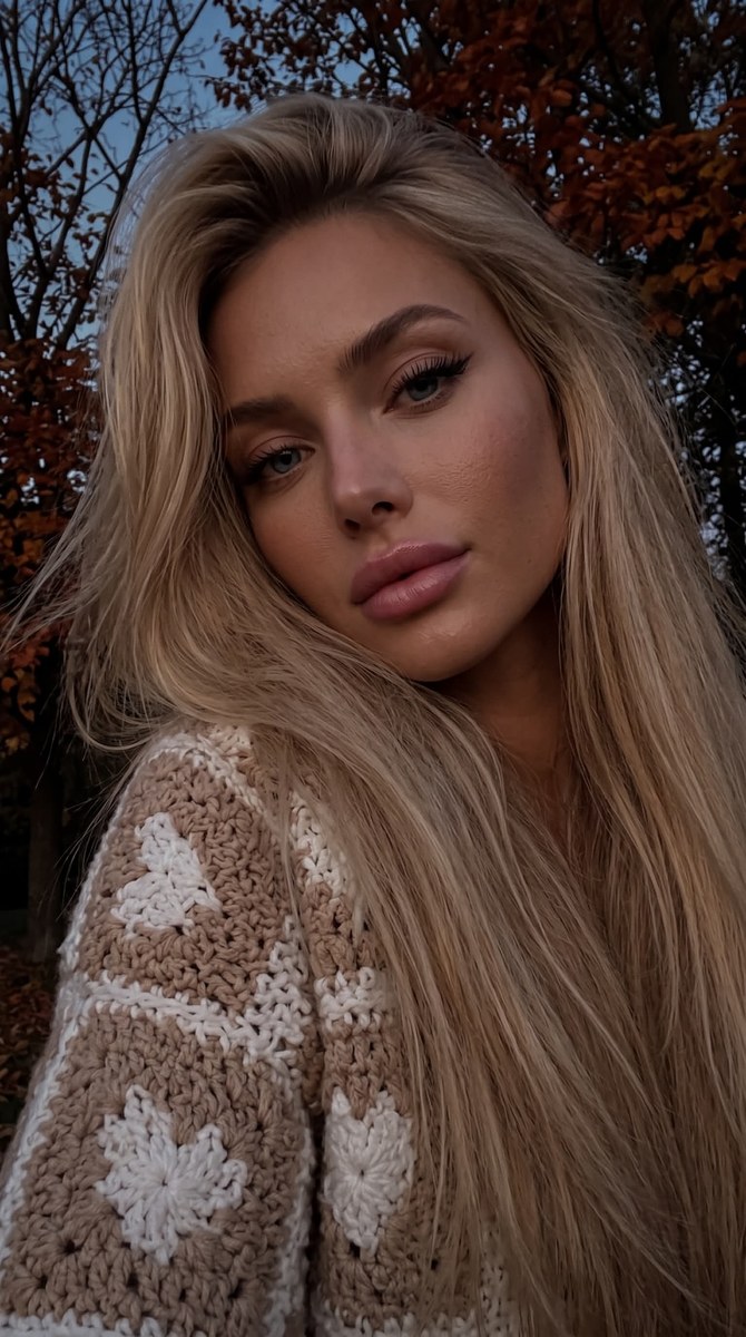 Dark Autumn Park Close-Up Selfie