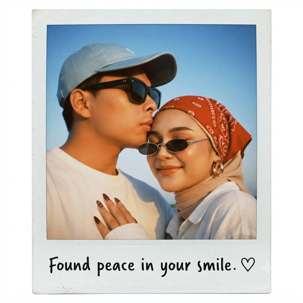 Golden-Hour Couple Selfie in a Vintage Polaroid Frame output 9