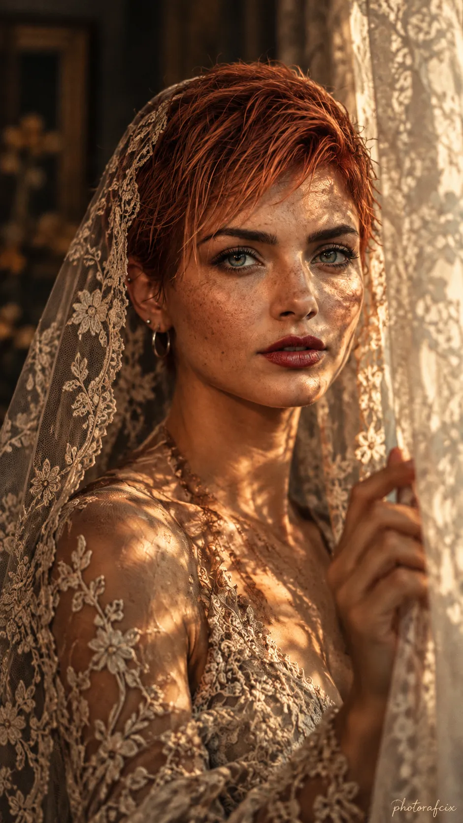 Cinematic Lace-Veil Portrait in Window Light