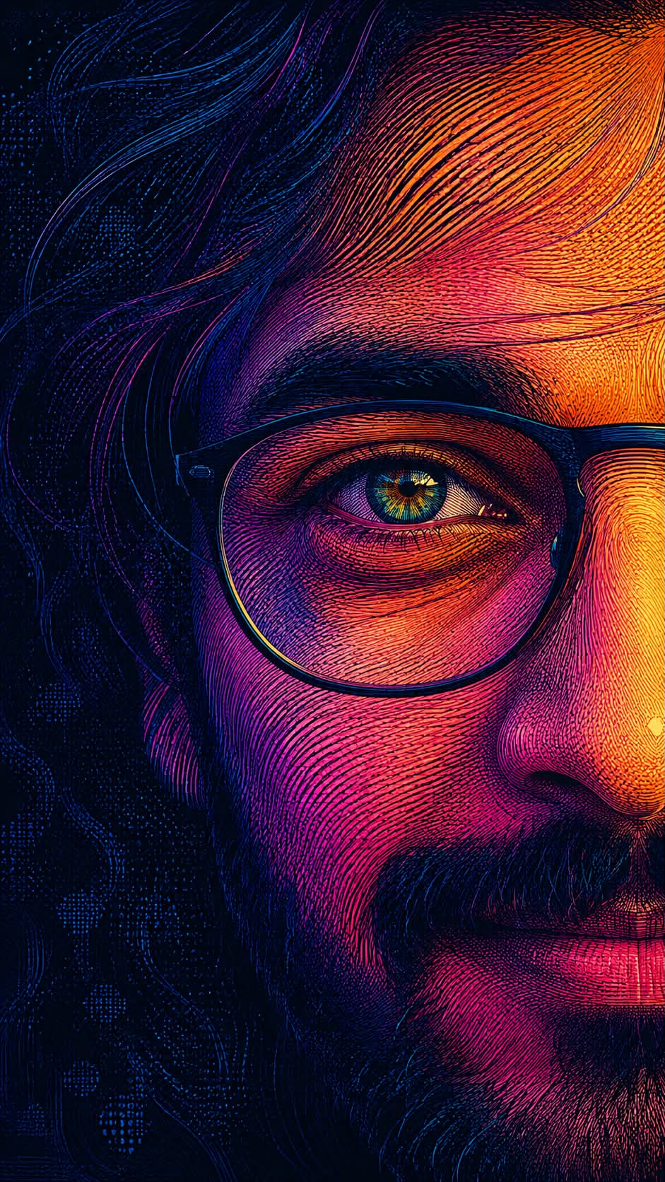 Psychedelic Linocut Extreme Close-Up Portrait output 3