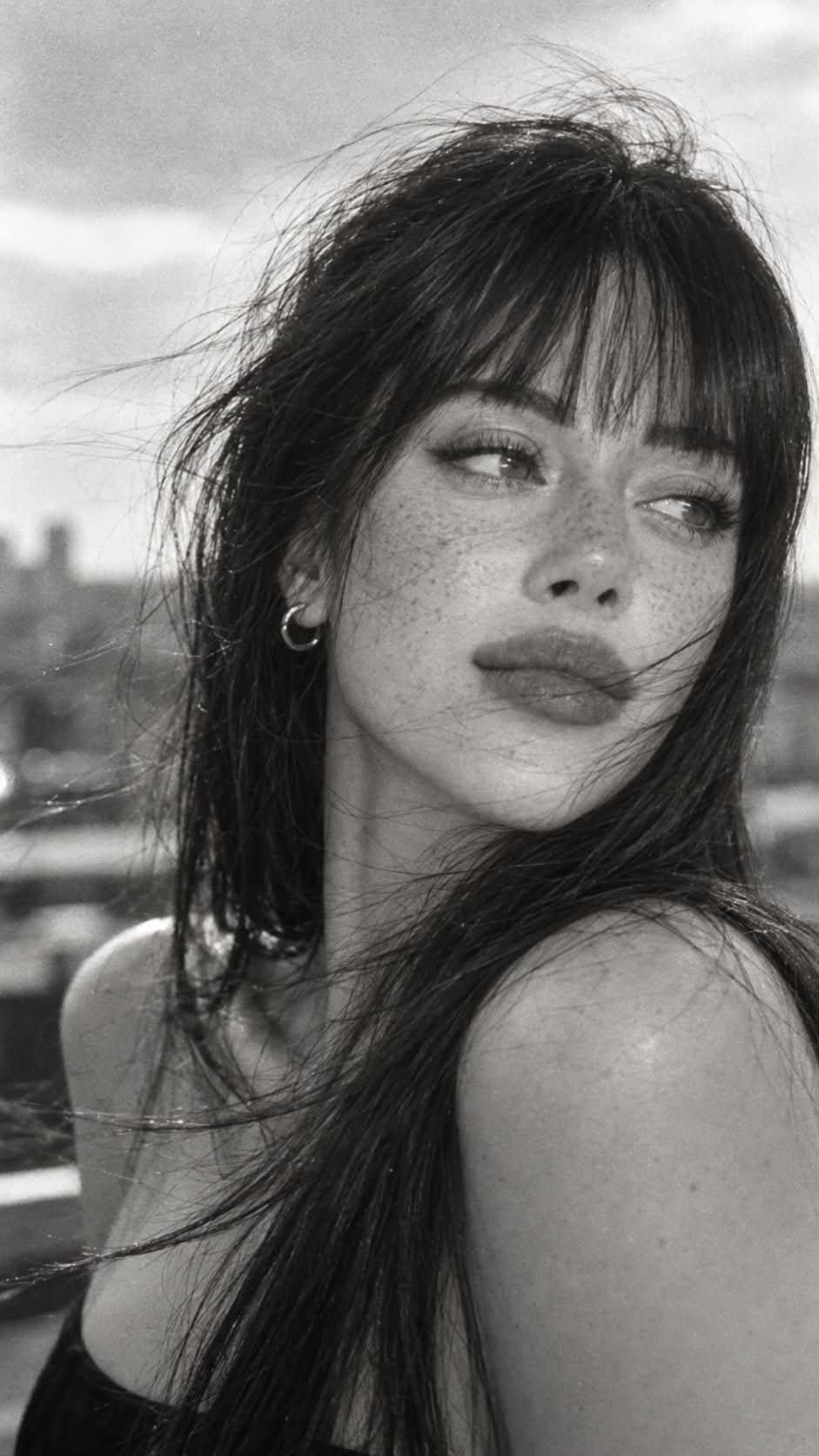 Photorealistic Black-and-White Beauty Close-Up