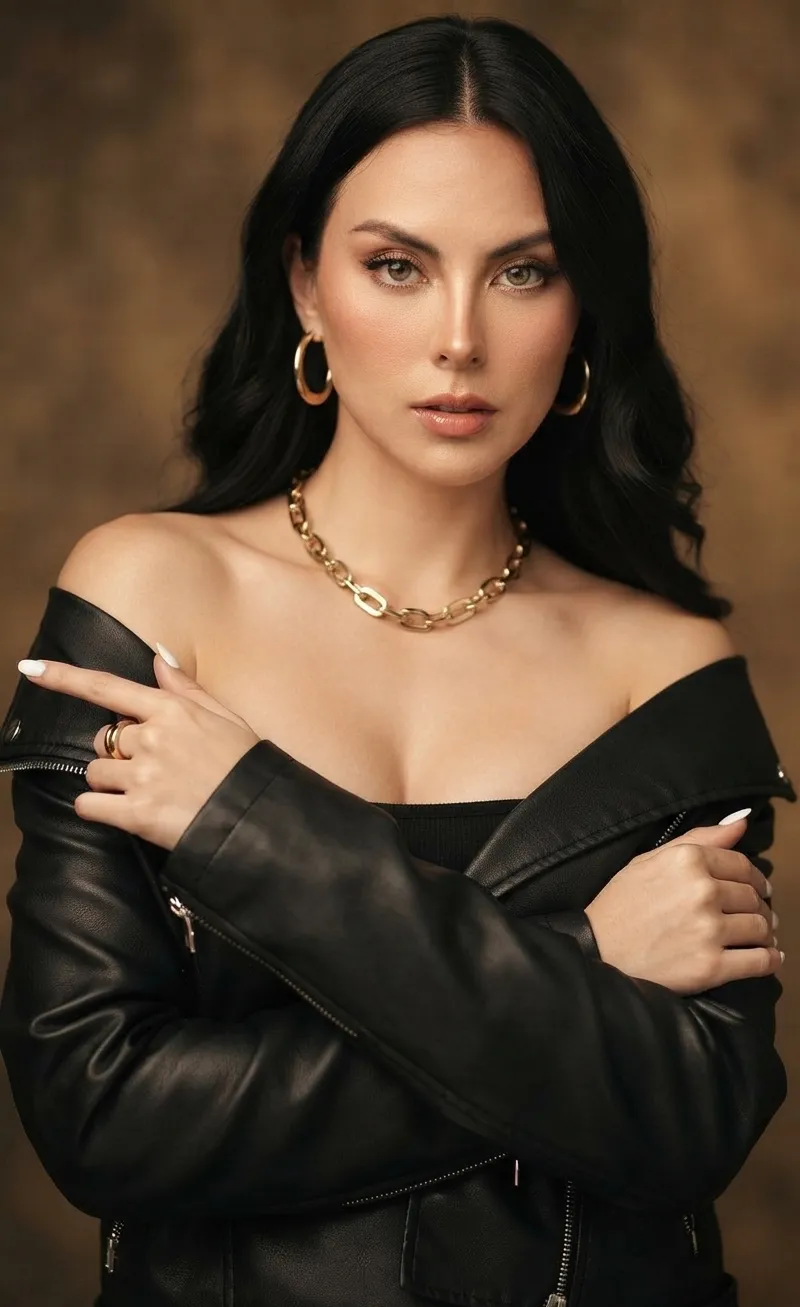 Off-the-Shoulder Leather Jacket Portrait output 1