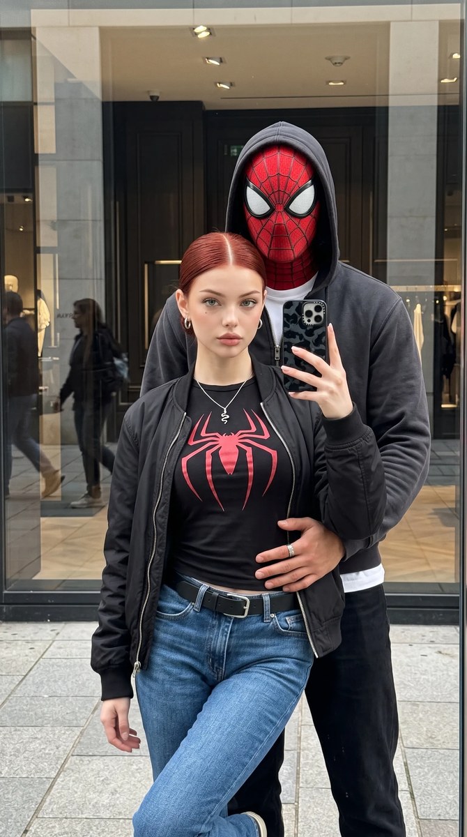 Couple’s Spider-Man Storefront Mirror Selfie output 9