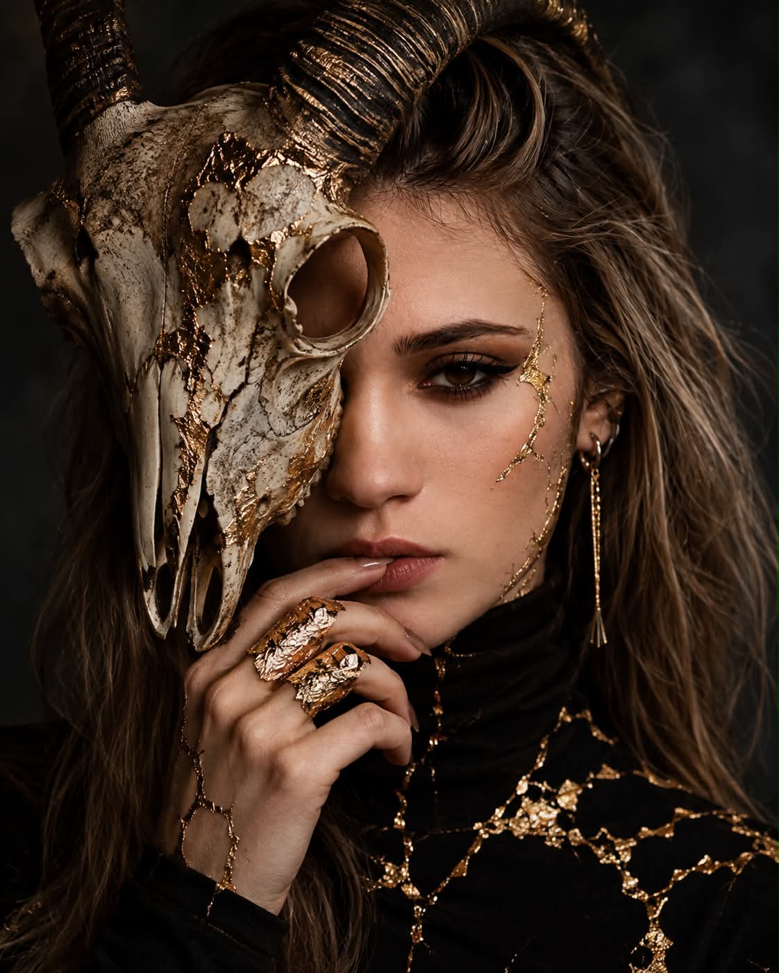 Gothic Gold-Leaf Skull Editorial Portrait