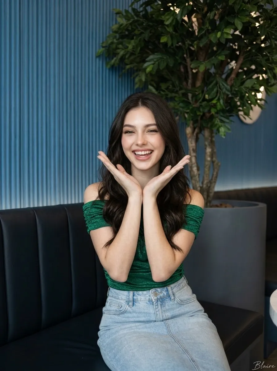 Winking Café Portrait with Emerald Top output 2