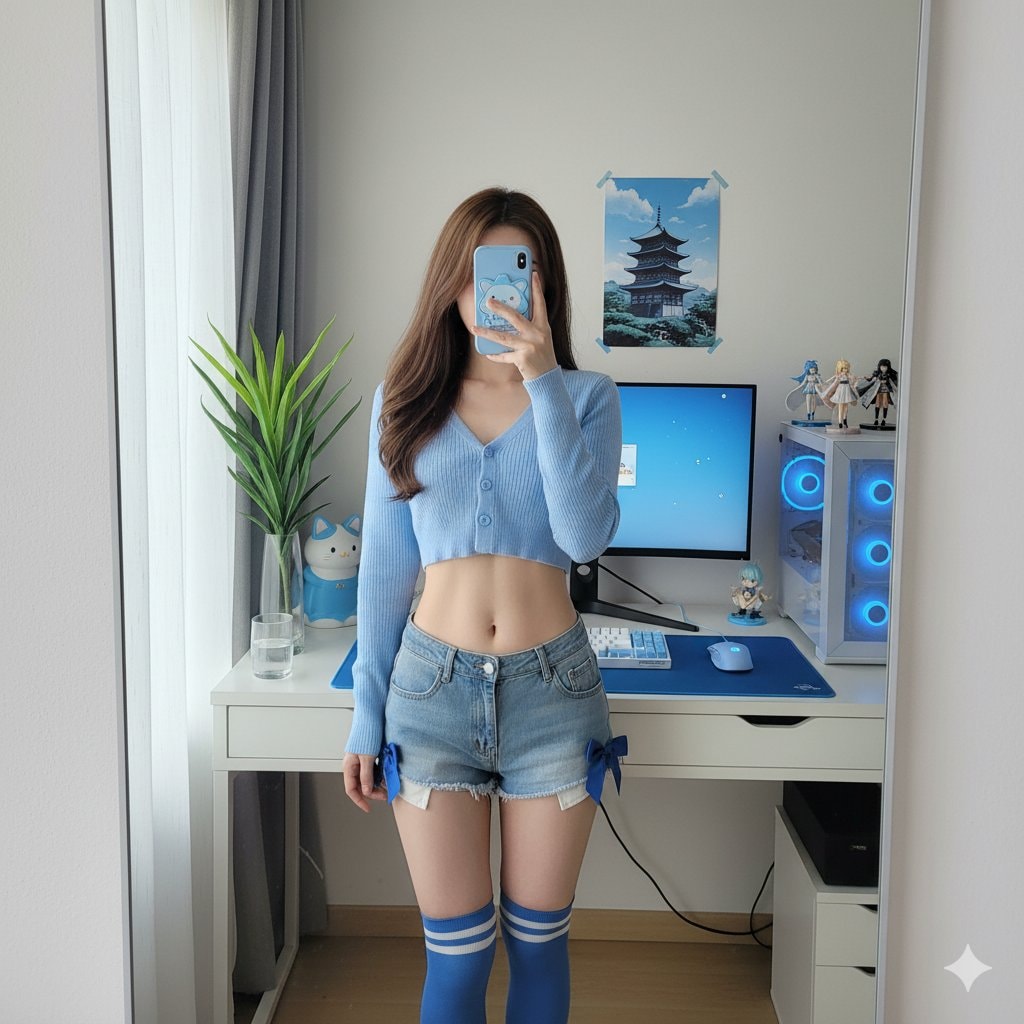 Detailed mirror-selfie room scene