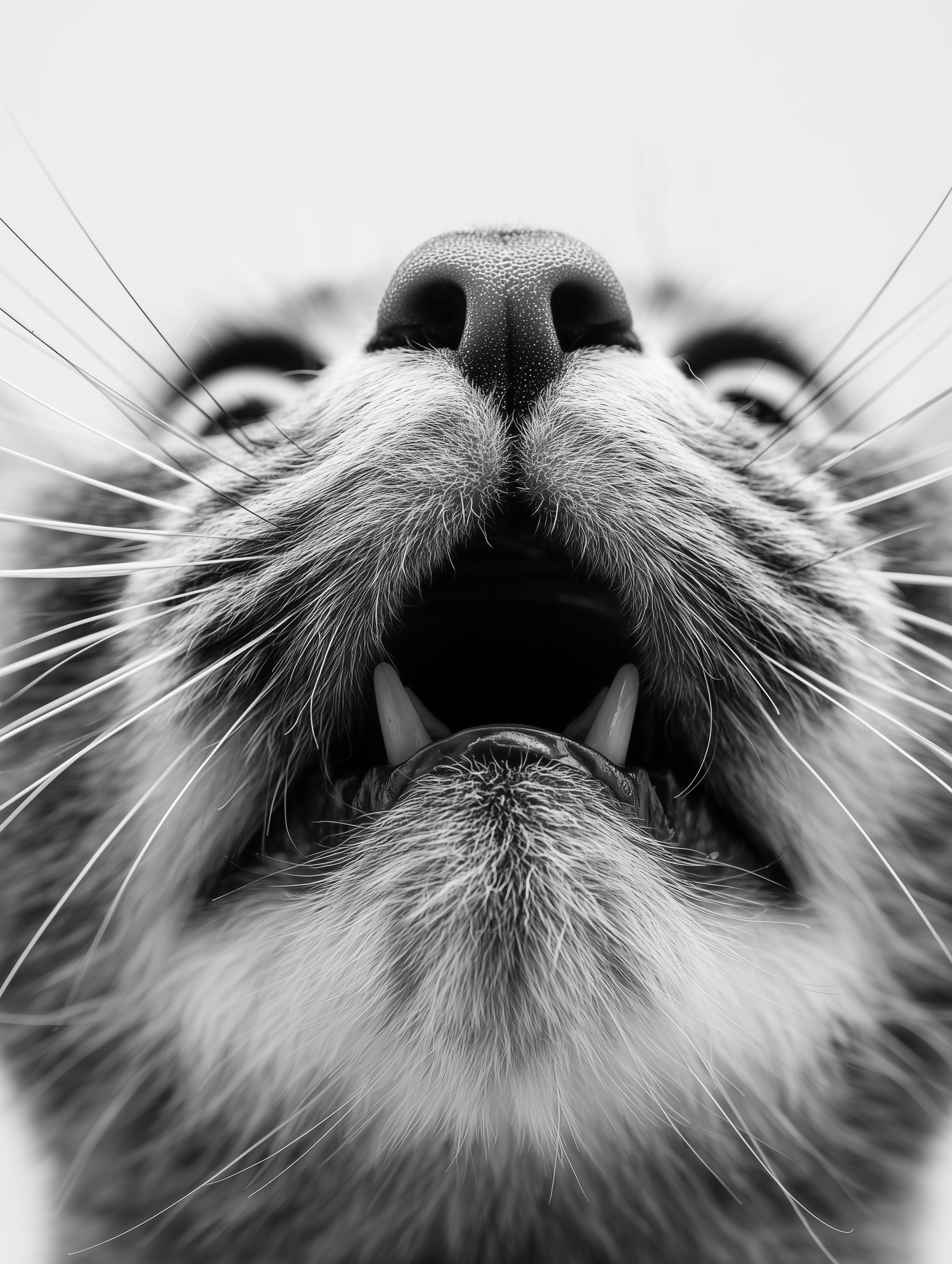 Create a Monochrome Low-Angle Cat Portrait with Deadpan Humor