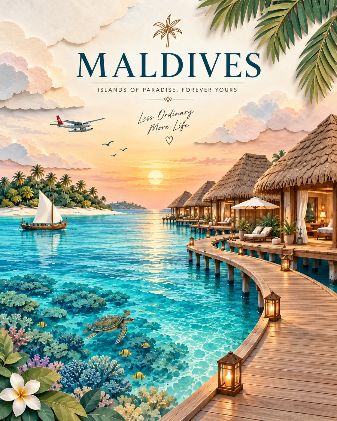 Luxury Watercolor Papercraft Travel Poster