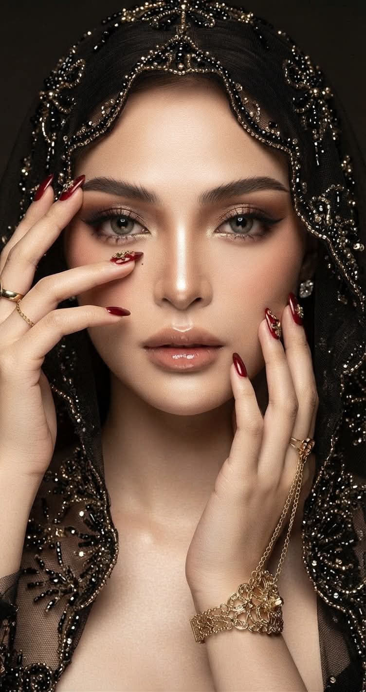 Black Veil and Gold Beauty Editorial Portrait