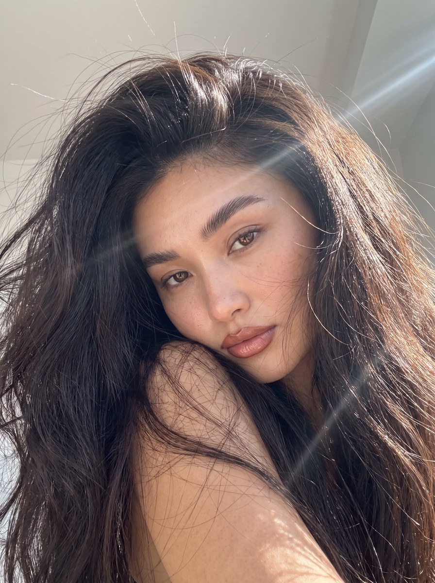 Photorealistic Portrait with Windblown Dark Hair