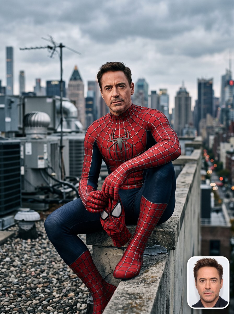 Photorealistic Rooftop Spider-Suit Portrait