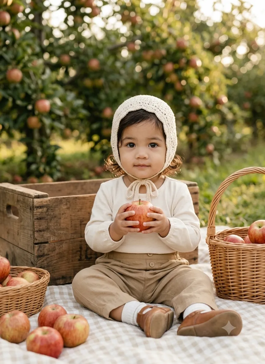 Aesthetic Apple Orchard Picnic Toddler Portrait output 4
