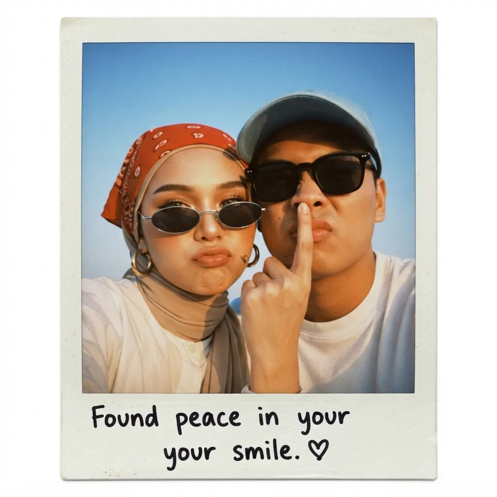 Golden-Hour Couple Selfie in a Vintage Polaroid Frame output 6
