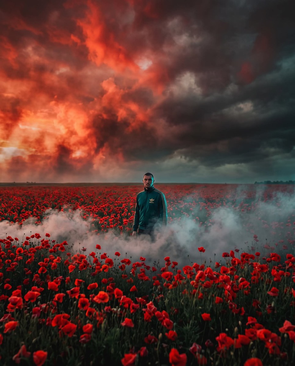 Man in a Poppy Field Under a Fiery Sky output 3