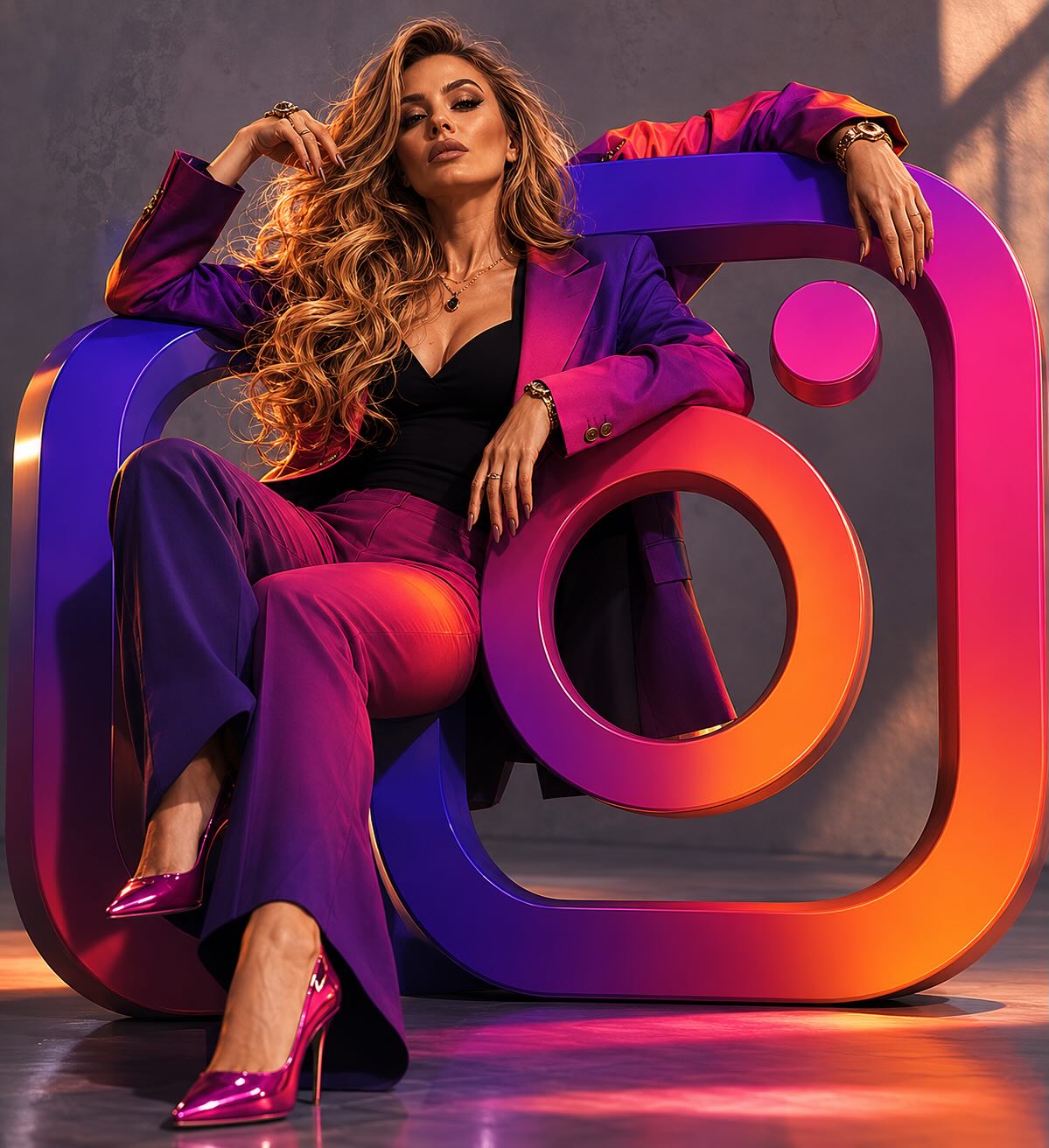 Editorial Fashion Portrait with an Oversized App Logo