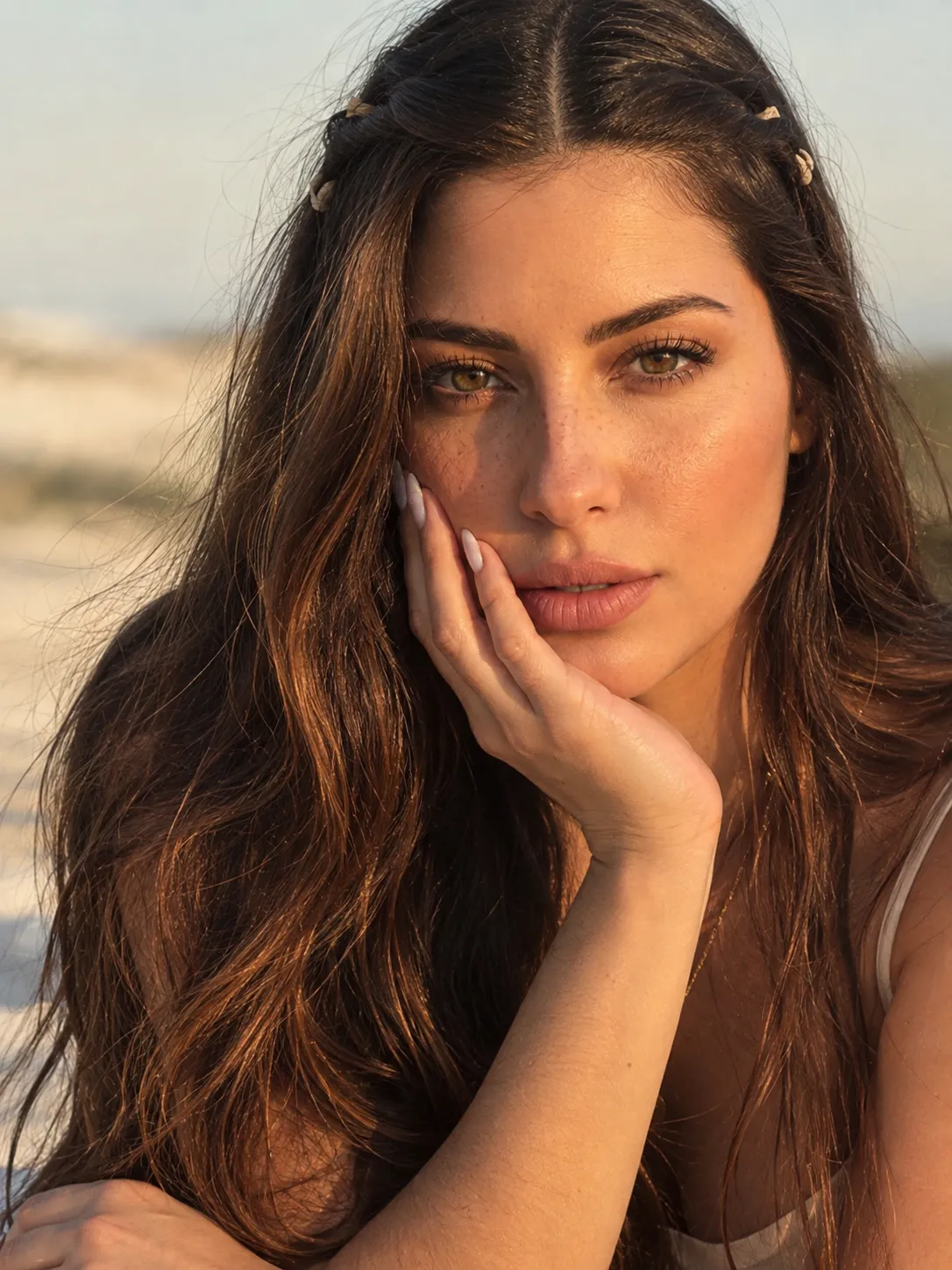 Sunlit Beauty Portrait with Natural Skin Texture