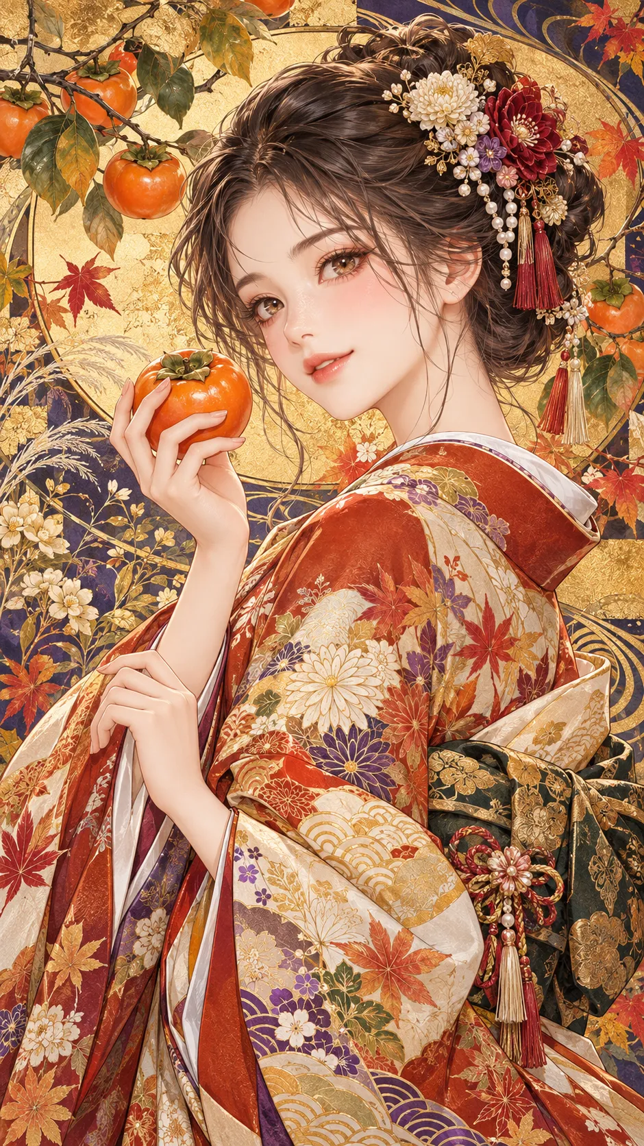 The Persimmon Elegance: A Kimono Portrait