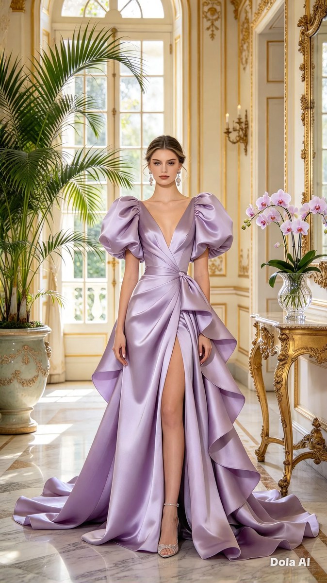 Lavender Gown in a Palace Hallway output 2
