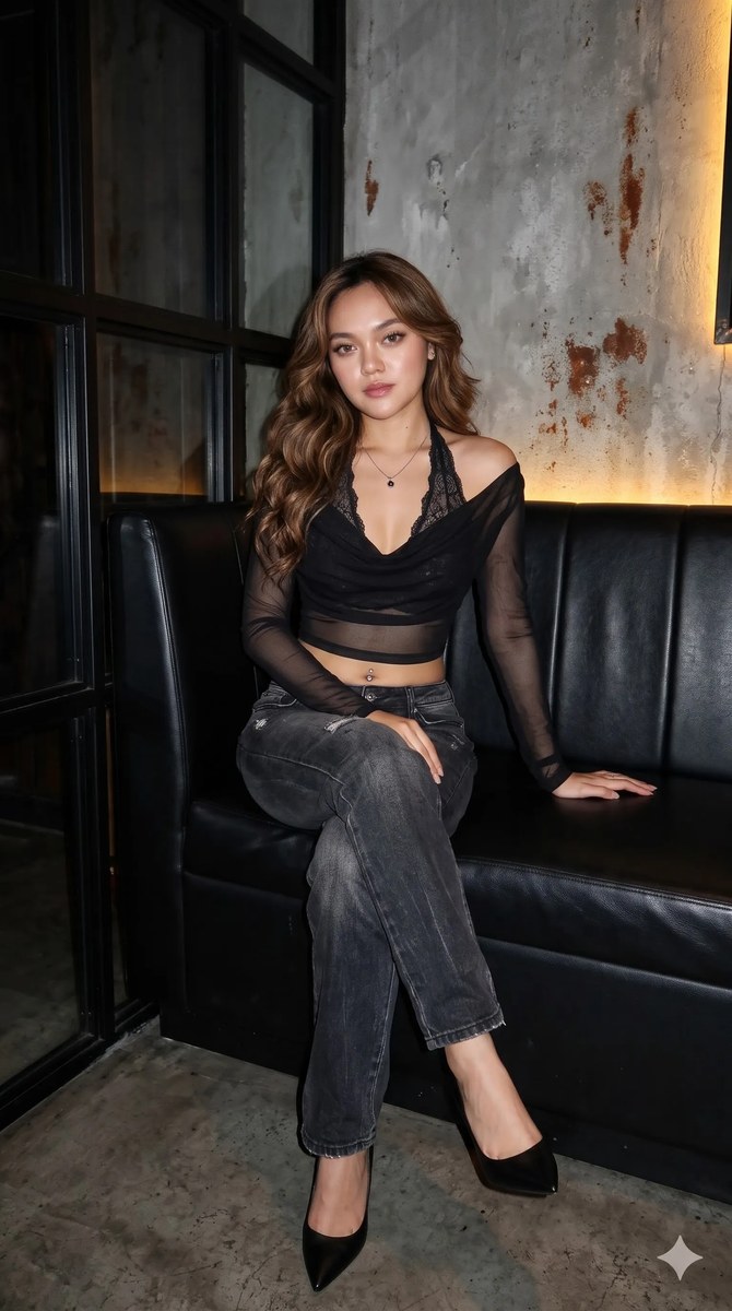 Direct-Flash Nightlife Portrait in a Dark Restaurant output 4