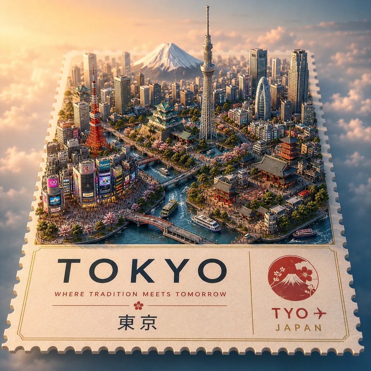 Miniature City Diorama Postage Stamp Travel Poster output 2
