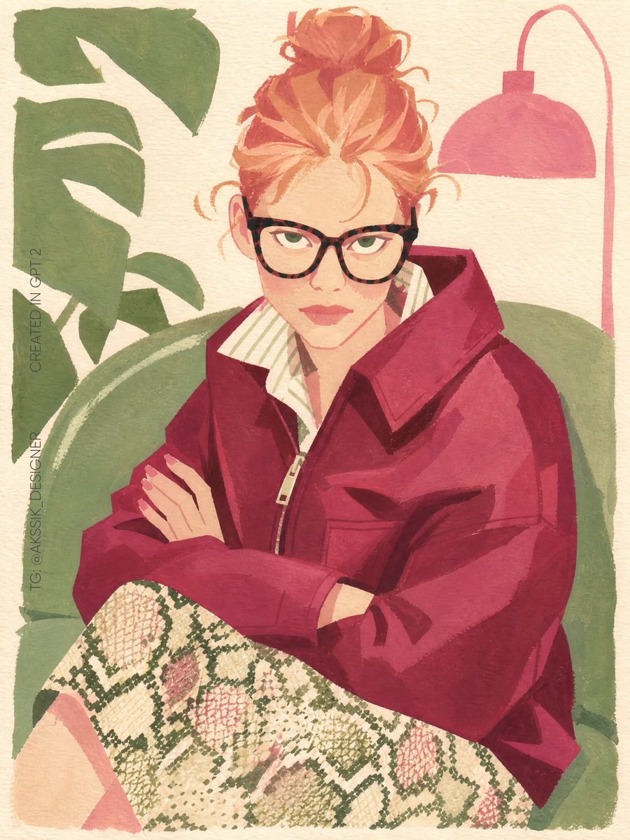 Gouache Caricature Portrait in Sage and Rose output 3