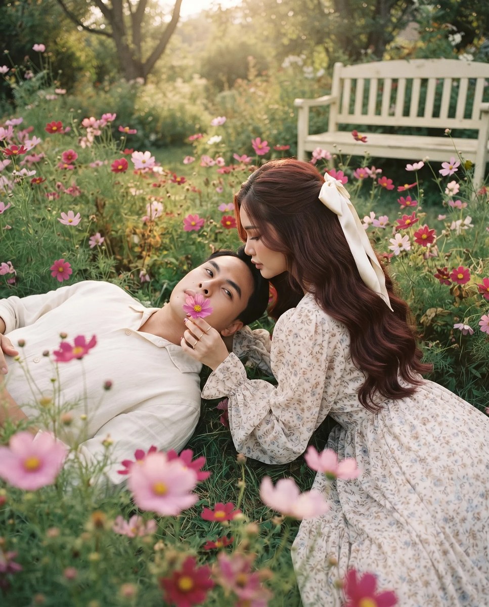Vintage Romantic Couple in a Cosmos Garden output 5