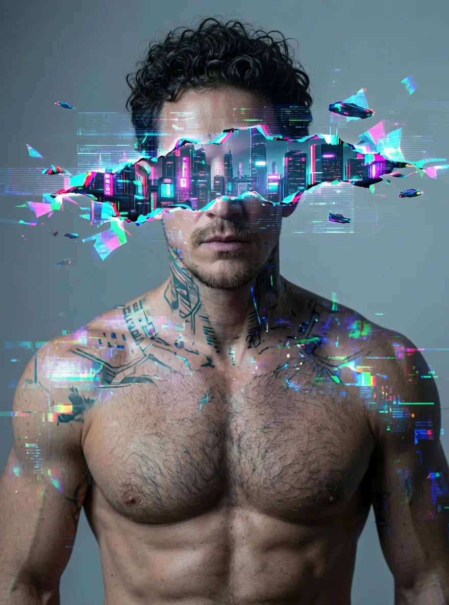 Cyberpunk Glitch Portrait with a City Skyline in the Eyes output 2