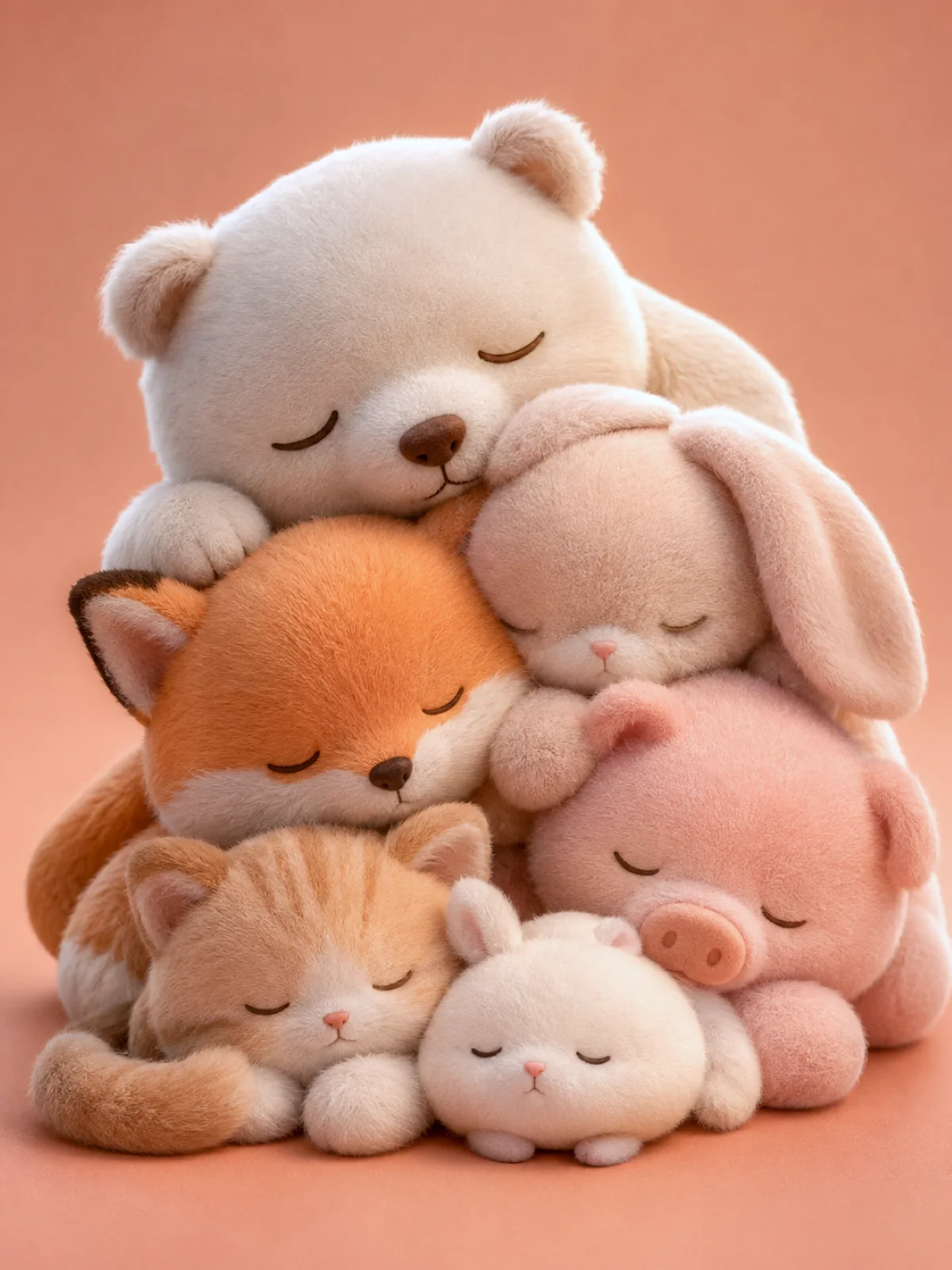 Sleeping Plush Animal Pile in 3D