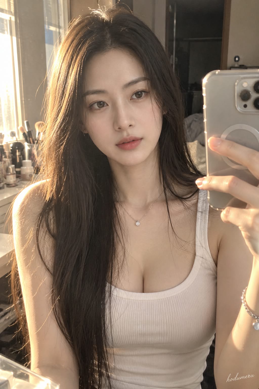 Warm Window-Light Mirror Selfie output 3