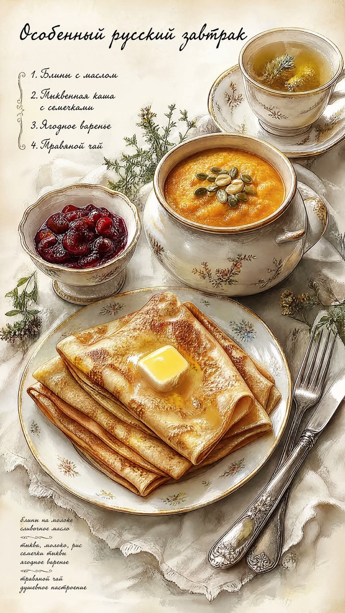 Vintage Russian Breakfast Watercolor output 2