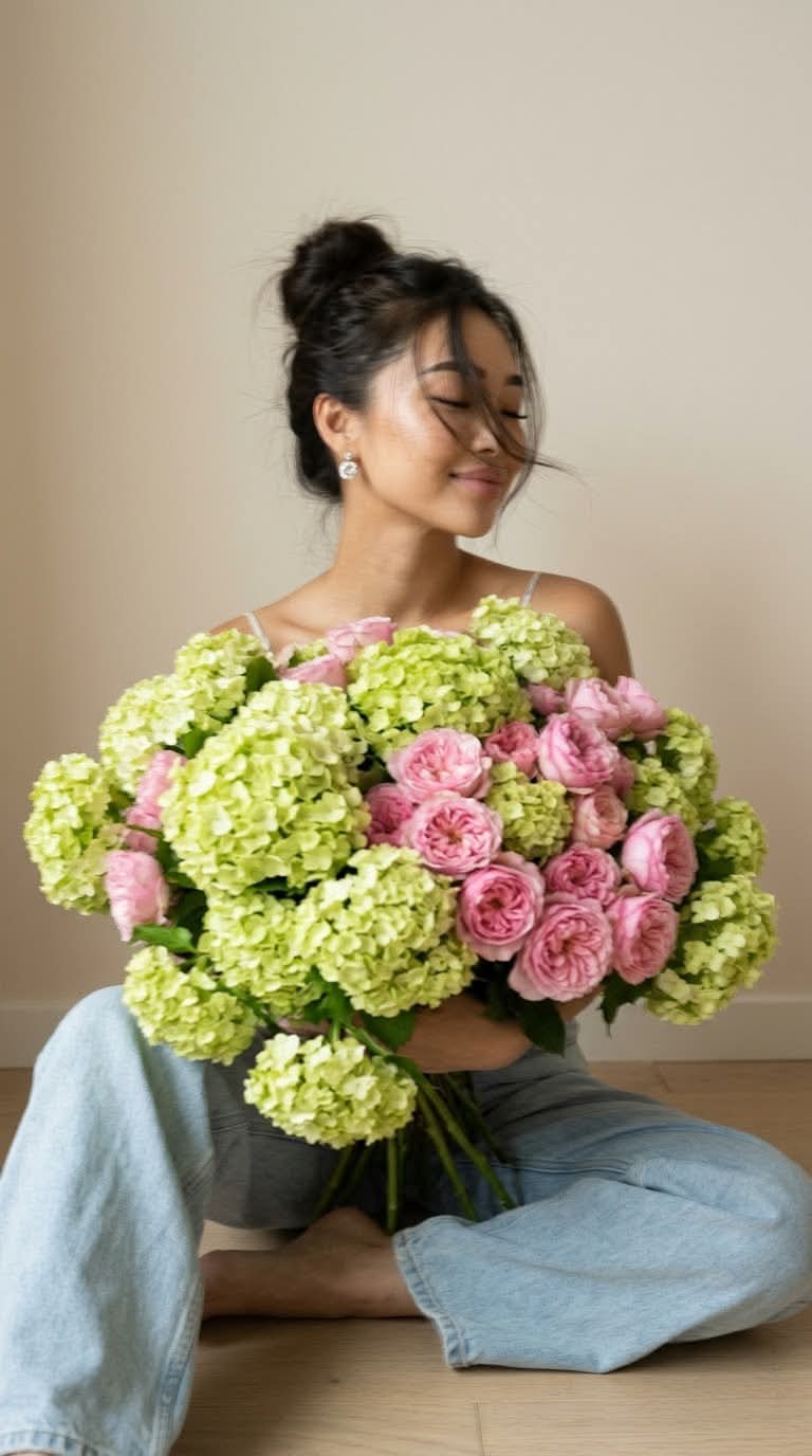 Candid Portrait with an Oversized Bouquet