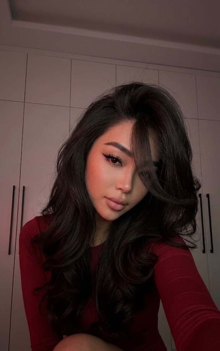 Dark Red-Lit Selfie with a Voluminous Blowout output 1