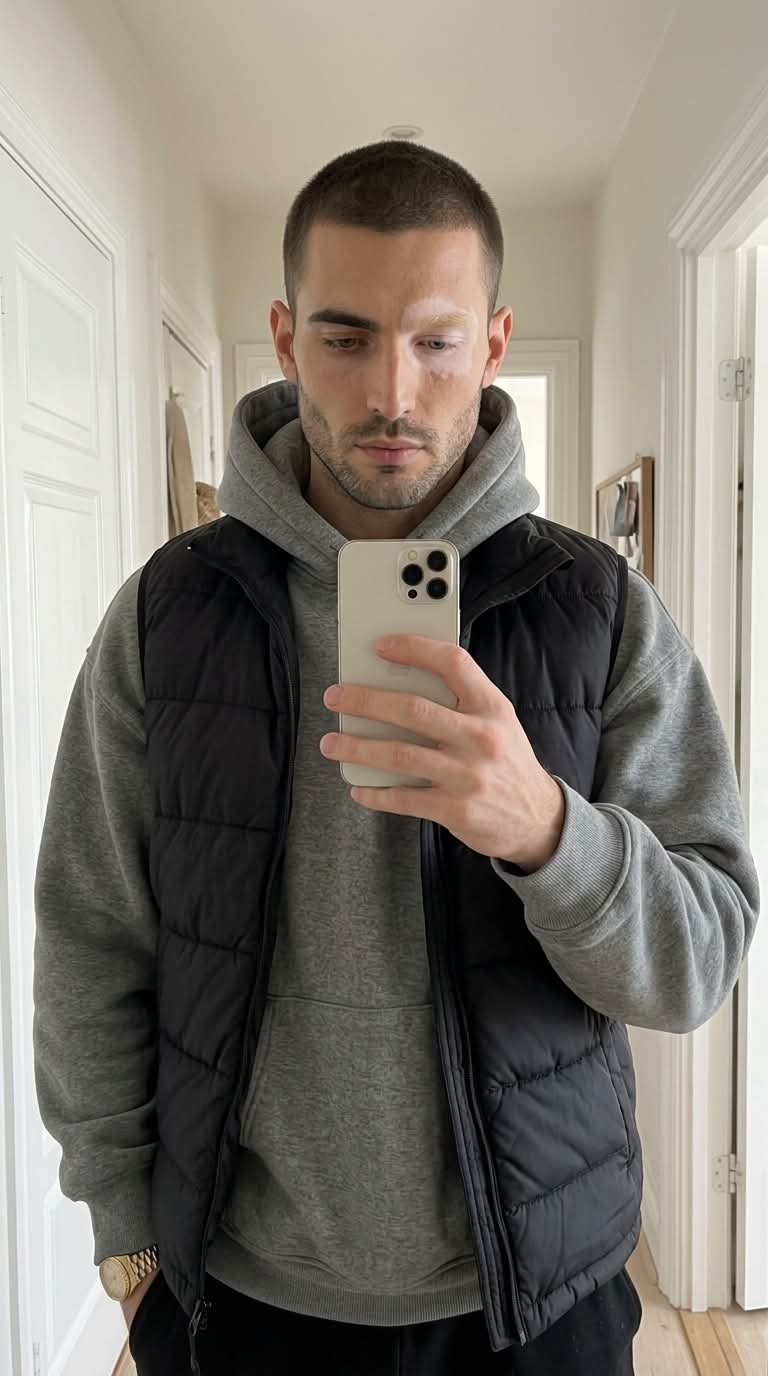 Morning Mirror Selfie in a Minimalist Hallway output 2