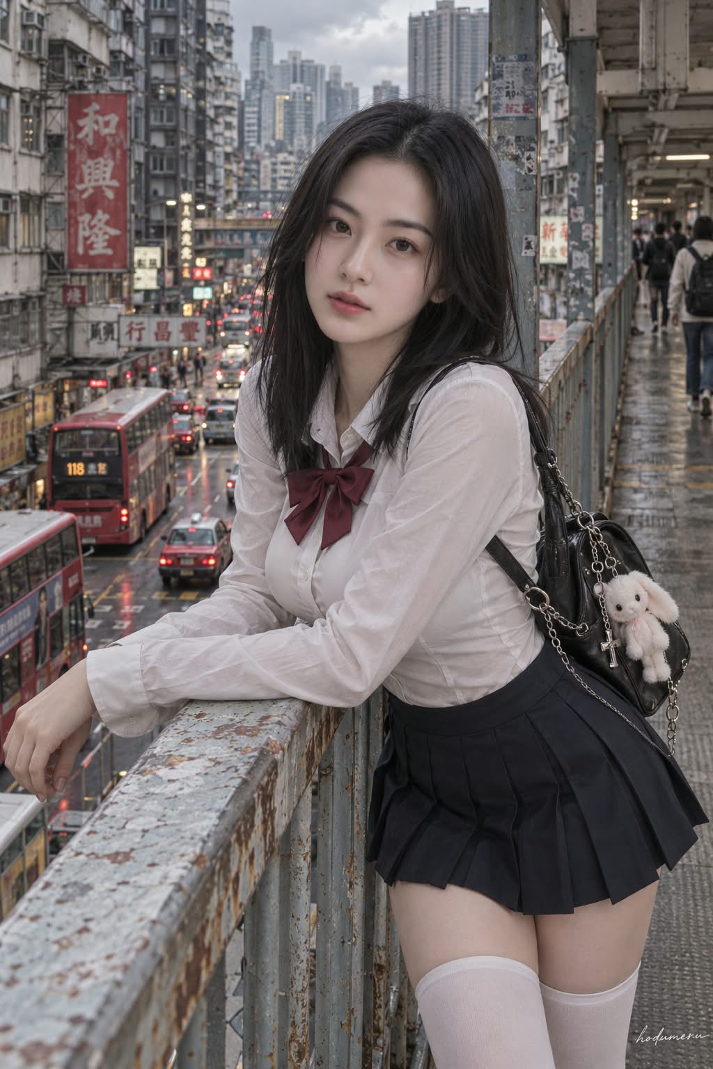 Adult Woman on an Old Hong Kong Footbridge